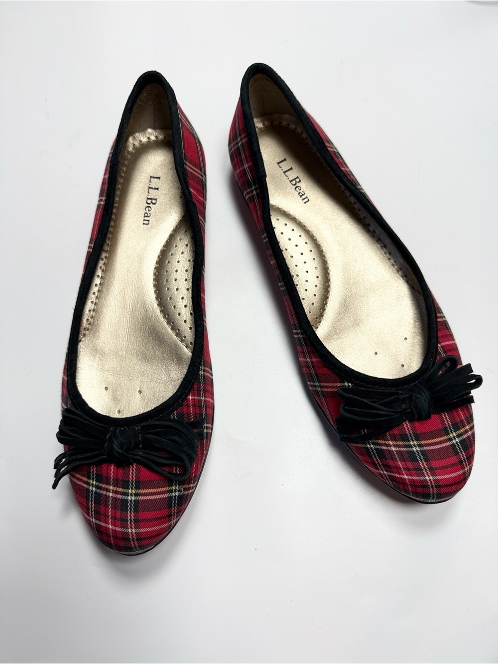 L.L. Bean Plaid Tartan Bow Ballet Flats S-546 Sz 7.5
